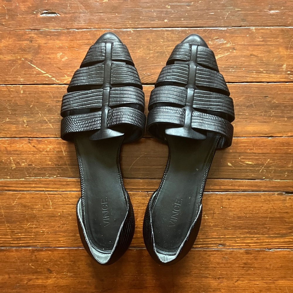 Vince Black Woven Leather D'Orsay Flats